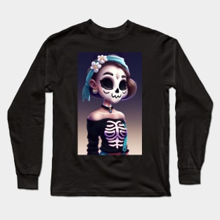 stylish sugar skull style Long Sleeve T-Shirt